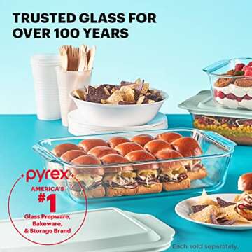 Pyrex Deep 9x13-Inch Glass Baking Dish with Lid, Deep Casserole Dish, Glass Food Container, Oven, Freezer and Microwave Safe, Clear Container