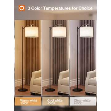 addlon Floor Lamp for Living Room with 3 Color Temperatures, Standing lamp with Linen lampshade for Bedroom, Office, Lamps with 9W LED Bulb Included - Black with Beige Lampshade