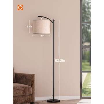 addlon Floor Lamp for Living Room with 3 Color Temperatures, Standing lamp with Linen lampshade for Bedroom, Office, Lamps with 9W LED Bulb Included - Black with Beige Lampshade