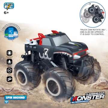 Threeking 1:16 Waterproof Monster Truck Pickup Toys RC Cars Remote Control Car Truck Toys 4WD All Terrain Off-Road Car Toy Gifts Presents 6 7 8 9 10 11 12 Year Old Kids Boys Girls Toys