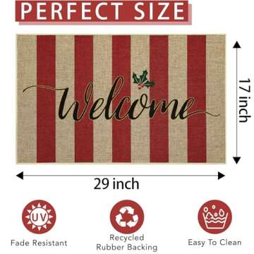 CAROMIO Christmas Door Mat Non Slip Doormats Striped Welcome Mats for Front Door Floor Mats Ourdoor Decor Welcome Mat Stain Resistant Room Decor Carpet for Entrance Stripe|Red 17''x29''