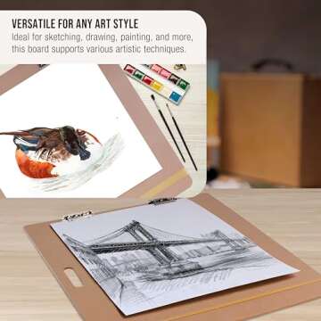 U.S. Art Supply 23" x 26" Artist Sketch Tote Board - Lightweight, Durable Tempered Hardboard with Handle, Metal Clip, Rubber Band for Sketching, Drawing, Painting - Perfect for Travel & Studio Use