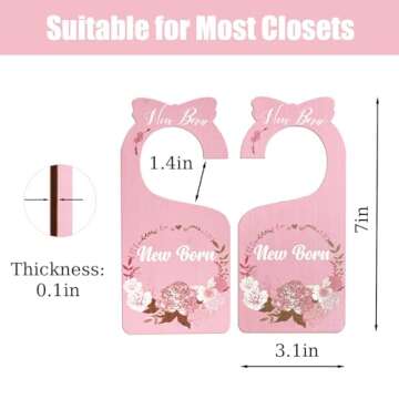 Imtively Baby Closet Dividers for Clothes Organizer, 8 Pack Pink Flowers Wooden Double-Sided Baby Clothes Size Hanger Organizer from Newborn to 24 Months for Daycare Wardrobe, Boho Nursery Decor