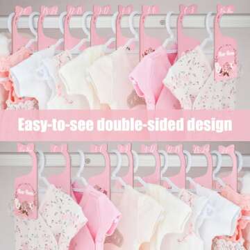 Imtively Baby Closet Dividers for Clothes Organizer, 8 Pack Pink Flowers Wooden Double-Sided Baby Clothes Size Hanger Organizer from Newborn to 24 Months for Daycare Wardrobe, Boho Nursery Decor