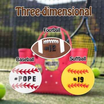 BYFDIY Personalized Sports Charms for Bag Custom Name Number Baseball Football Acrylic Bag Charm Birthday Gift for Sports Lovers