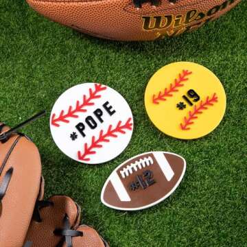 BYFDIY Personalized Sports Charms for Bag Custom Name Number Baseball Football Acrylic Bag Charm Birthday Gift for Sports Lovers