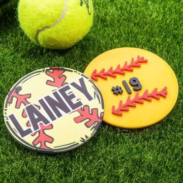 BYFDIY Personalized Sports Charms for Bag Custom Name Number Baseball Football Acrylic Bag Charm Birthday Gift for Sports Lovers