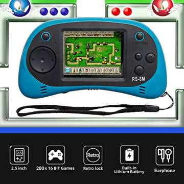 Kids Handheld Game Portable Video Game Player with 200 Games 16 Bit 2.5 Inch Screen Mini Retro Electronic Game Machine for Boys Girls (Blue)