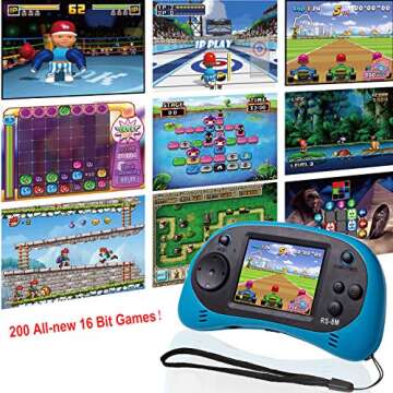 Kids Handheld Game Portable Video Game Player with 200 Games 16 Bit 2.5 Inch Screen Mini Retro Electronic Game Machine for Boys Girls (Blue)