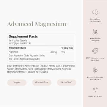 JSHealth Vitamins Advanced Magnesium Supplements with Magnesium Glycinate & Citrate for Muscle Relaxation (60 Tablets)