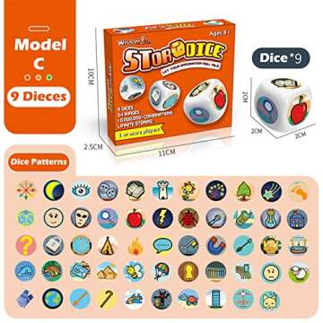 Story Dice Set, 9 Colorful Storytelling Cubes for Early Education, 54 Images Iconic Storytelling Game Dice, Language Expression/Imagination, Family Union/Party/Gifts for Kids/Adults (Orange)