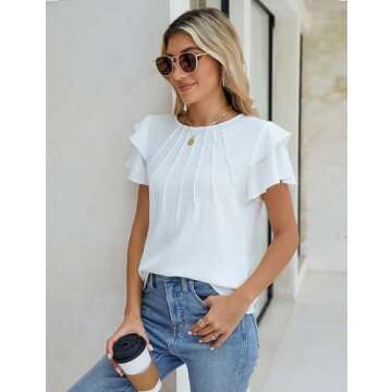 Blooming Jelly Women Dressy Casual Tops Business Work Blouses Summer Shirts Short Sleeve Crew Neck Outfits 2025(X-S, White)