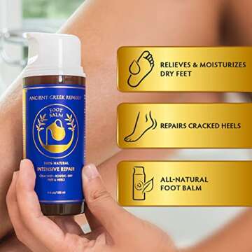 Ancient Greek Remedy Organic Foot Balm for Dry Cracked Feet and Heels, Made of Olive, Almond, Jojoba, Lavender and Vitamin E Oil. Natural Cream Moisturizer for Dry Skin Care for Women, Men