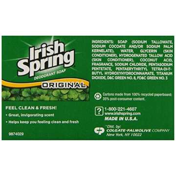 (PACK OF 3 BARS) Irish Spring ORIGINAL SCENT Bar Soap for Men& Women. 12-HOUR ODOR / DEODORANT PROTECTION! For Healthy Feeling Skin. Great for Hands, Face & Body! (3 Bars, 3.75oz Each Bar)