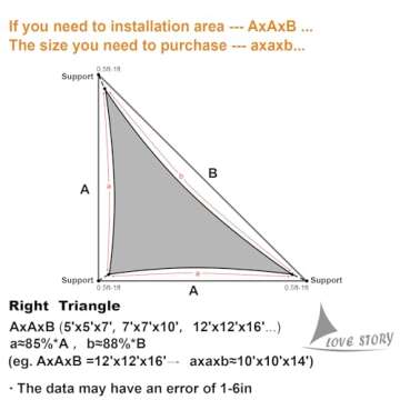 LOVE STORY 10'x10'x14' Right Triangle Sand Sun Shade Sail Canopy UV Block Cover for Outdoor Patio Garden Backyard