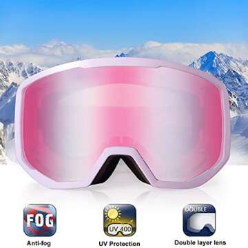 EXP VISION Ski Goggles Snowboard for Men Women, OTG Anti Fog UV Protection Snow Goggles (Purple Frame Purple)