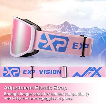 EXP VISION Ski Goggles Snowboard for Men Women, OTG Anti Fog UV Protection Snow Goggles (Purple Frame Purple)