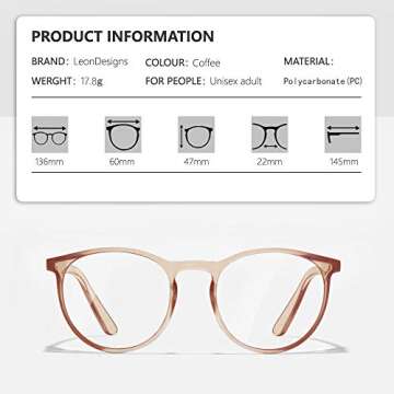 LeonDesigns Stylish Round Safety Glasses Anti-Fog Women | Fashion Eye Protection Blue Light Blocking Glasses with Side Shields | Lab Clear Protection Goggles (Coffee)