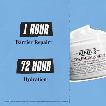 Kiehl's Ultra Facial Cream, with 4.5% Squalane to Strengthen Skin's Moisture Barrier, Skin Feels Softer and Smoother, Long-Lasting Hydration, Easy and Fast-Absorbing, All Skin Types - 1.7 fl oz