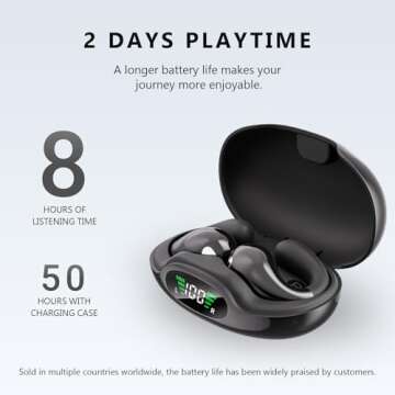 Open Ear Clip On Headphones Bluetooth 5.3 Wireless Earbuds 4 HD Mic with 50 Hours Reproduction LED Display Charging Case, 2024 New Air Conduction Headphones, IPX7 Waterproof Sport Ear Buds, Black