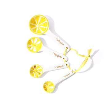 Trina Turk Ceramic Round Measuring Spoons -Set of 4 with Handle for Baking Wet & Dry Ingredients, Dishwasher Safe, Unique Gift Idea, Lemon