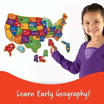 Learning Resources Magnetic US Map Puzzle - 44 Pieces, Puzzles for Kids Ages 4+, US Map for Kids Learning, Geography for Kids,Kindergartner Learning Toys