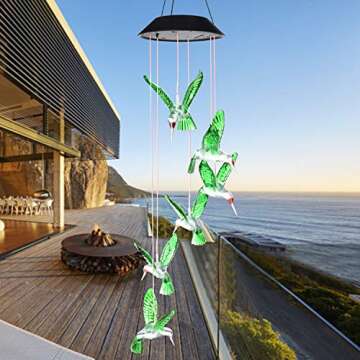 SIX FOXES Wind Chime, Solar Hummingbird Wind Chimes Outdoor/Indoor(Gifts for mom/momgrandma Gifts/Birthday Gifts for mom) Outdoor Decor,Yard Decorations,Memorial Wind Chimes,mom's Best Gifts