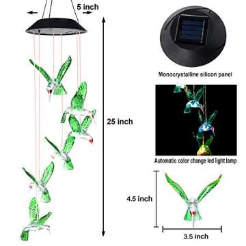 SIX FOXES Wind Chime, Solar Hummingbird Wind Chimes Outdoor/Indoor(Gifts for mom/momgrandma Gifts/Birthday Gifts for mom) Outdoor Decor,Yard Decorations,Memorial Wind Chimes,mom's Best Gifts