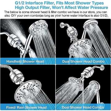 20 Stage Shower Filter w/ 3 Cartridge, Shower Head Filter, Reduce Well Hard Water Chlorine Heavy Metal & Impurity, Improve Skin Hair, Fit Most Handheld Showerhead Fixed Rainfall, Chrome