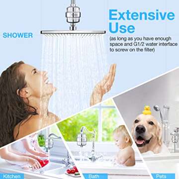 20 Stage Shower Filter w/ 3 Cartridge, Shower Head Filter, Reduce Well Hard Water Chlorine Heavy Metal & Impurity, Improve Skin Hair, Fit Most Handheld Showerhead Fixed Rainfall, Chrome