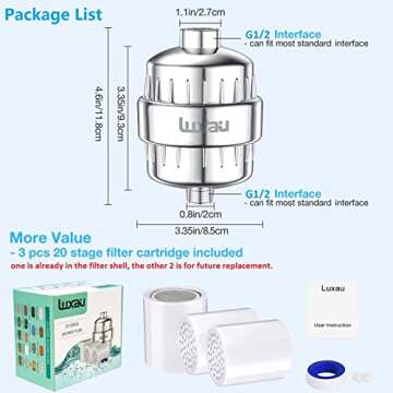 20 Stage Shower Filter w/ 3 Cartridge, Shower Head Filter, Reduce Well Hard Water Chlorine Heavy Metal & Impurity, Improve Skin Hair, Fit Most Handheld Showerhead Fixed Rainfall, Chrome