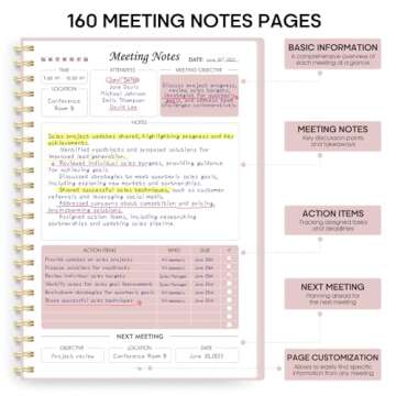 Meeting Notebook For Work Organization - Action Item Planner