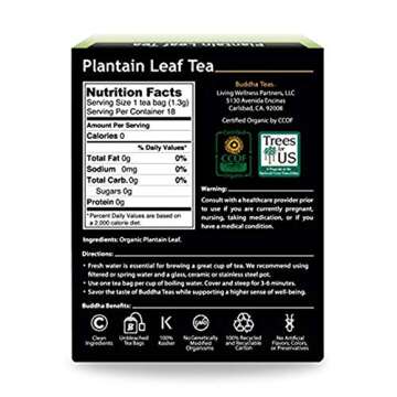 Buddha Teas Organic Plantain Leaf Tea - OU Kosher, USDA Organic, CCOF Organic, 18 Bleach-Free Tea Bag