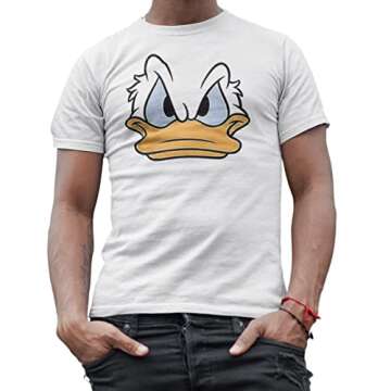 Disney Mad Donald Duck Face World Disneyland Funny Costume Adult Tee Graphic T-Shirt for Men Tshirt Dad Father (White, Large)