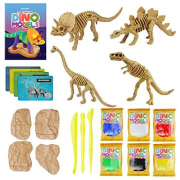 Dino Models, Clay Craft Kit - Dinosaur Arts and Crafts for Kids - Easter Gifts for Boys & Girls - Build 4 Dinos with Air Dry Magic Modeling Model Set Ages 3, 4, 5, 7, 8+ Boy or Girl