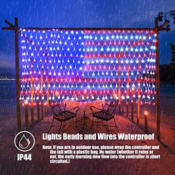 American Flag Lights with 390 Super Bright Led and 8 Fantastic Modes, Waterproof Flag Net Light of The United States, Hanging Ornaments for Christmas Party Independence Day, Memorial Day, July 4th