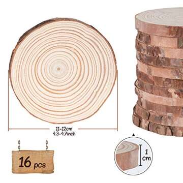 Lemonfilter Wood Slices 16 Pcs 4.3-4.7 Inches Unfinished Craft Wood Kit Wooden Circles Log Rounds Wood Slices for Crafts Rustic Wedding Christmas Ornaments DIY Projects Decor