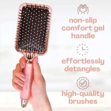 Lily England Hair Brush for Women For All Hair Types - Professional Paddle Brush for Blow Drying, Hair Detangling, & Straightening - Flat Hairbrush With Gel Handle for Easy Grip, Rose Gold