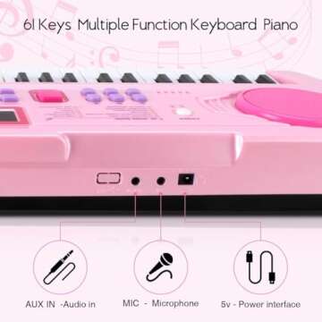 WOSTOO Kids Keyboard Piano, Portable 61 Keys Keyboard Electronic Digital Piano, Early Learning Educational Musical Piano Toy Keyboard for Beginners with Music Stand, Microphone (Pink) ﻿