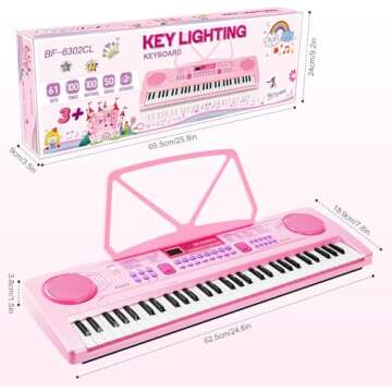 WOSTOO Kids Keyboard Piano, Portable 61 Keys Keyboard Electronic Digital Piano, Early Learning Educational Musical Piano Toy Keyboard for Beginners with Music Stand, Microphone (Pink) ﻿