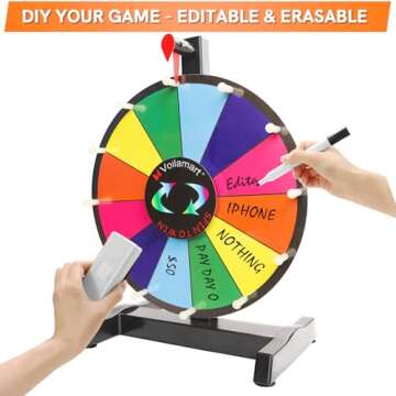 Voilamart 12" Tabletop Spinning Prize Wheel 12 Slots with Durable Plastic Base, Dry Erase, 2 Pointer, for Fortune Spin Game in Party Pub Trade Show Carnival