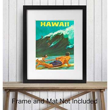 Hawaii Wall Decor - Surfing Wall Art - Surf Decor - Hawaiian Wall Decor - Tropical Wall Decor - Hawaiian Wall Art - Ocean Wall Decor - Vintage Travel Posters - 8x10 Picture