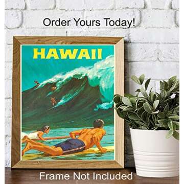 Hawaii Wall Decor - Surfing Wall Art - Surf Decor - Hawaiian Wall Decor - Tropical Wall Decor - Hawaiian Wall Art - Ocean Wall Decor - Vintage Travel Posters - 8x10 Picture