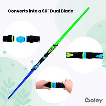 Boley Dual Light Saber Set – Blue & Green Extendable LED Toy Swords for Kids – Interactive Sound Light-Up Playset – Fun Dueling Swords for Sci-Fi Cosplay and Pretend Play – Ages 3+