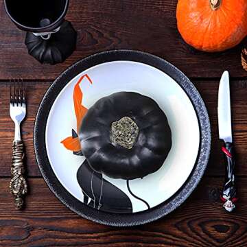 Winlyn 7 Pcs Assorted Artificial Black Pumpkins Halloween Pumpkins Faux Rustic Decorative Foam Pumpkins for Fall Halloween Thanksgiving Tabletop Centerpiece Mantel Kitchen Decor