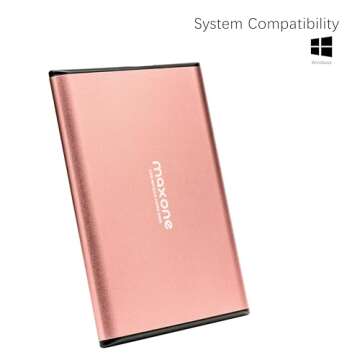 Maxone 320GB Ultra Slim Portable External Hard Drive HDD USB 3.0 Compatible with PC, Laptop, Rose Pink