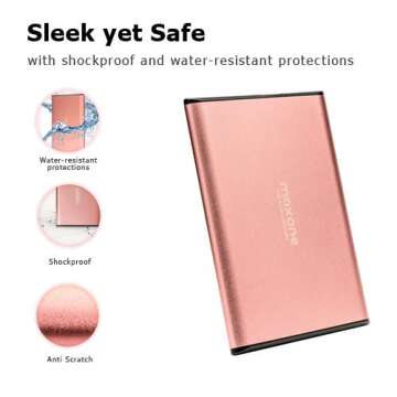 Maxone 320GB Ultra Slim Portable External Hard Drive HDD USB 3.0 Compatible with PC, Laptop, Rose Pink