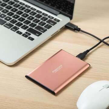 Maxone 320GB Ultra Slim Portable External Hard Drive HDD USB 3.0 Compatible with PC, Laptop, Rose Pink