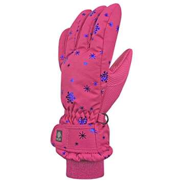 N'Ice Caps Kids Waterproof Winter Thinsulate Warm Gloves (Fuchsia Snowflakes, 5-6 Years)