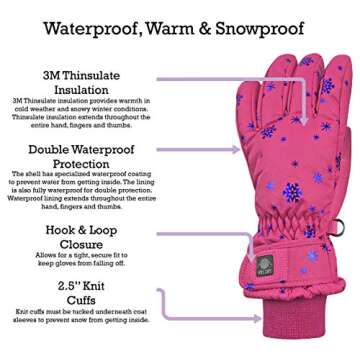 N'Ice Caps Kids Waterproof Winter Thinsulate Warm Gloves (Fuchsia Snowflakes, 5-6 Years)